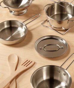Melissa & Doug Stainless Steel Pots and Pans Pretend Play Kitchen Set for Kids (8 pcs) - Kids Kitchen Accessories Set, Toy Pots And Pans For Kids Kitchen, Cooking Toys For Kids Ages 3+ Silver 28 71KCNakYOEL