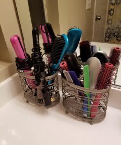 Spectrum Diversified Ashley Countertop Hair Dryer & Accessory Organizer Station Styling Tool Caddy for Brushes, Flat Irons, Curling Wands & Makeup Applicators, Satin Nickel 23 71KFH JU8WL