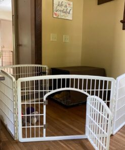 IRIS USA 24'' Pet Playpen 2 Panel Add-On with Connecting Rods, Dog Playpen, Puppy Small Medium Dogs, Heavy-Duty Molded Plastic, Rust-Free, Non-Skid Rubber Feet, Easy Assemble, Customizable, White Extra 2 panel 25 71KJ1tVL4PL