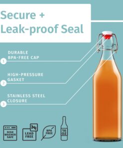 Otis Classic Swing Top Glass Bottles - Set of 6, 16oz w/Marker & Labels - Clear Bottle with Caps for Juice, Water, Kombucha, Wine, Beer Brewing, Kefir Milk or Eggnog 24 71KKRTlY4cL