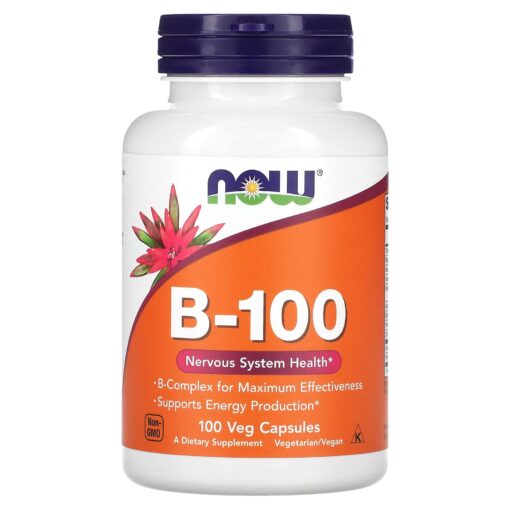 NOW Supplements, Vitamin B-100, Energy Production*, Nervous System Health*, 100 Veg Capsules 100 Count (Pack of 1) Standard Packaging