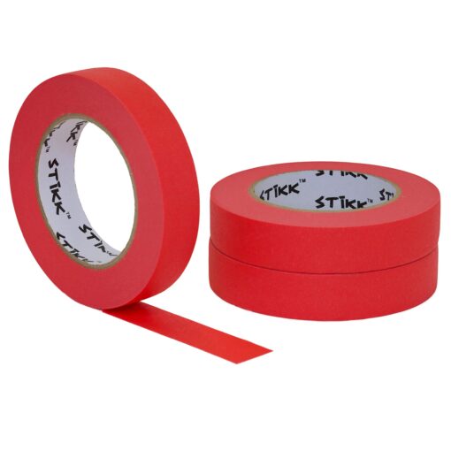 STIKK Painters Tape - 3pk Red Painter Tape - 1 inch x 60 Yards - Paint Tape for Painting, Edges, Trim, Ceilings - Masking Tape for DIY Paint Projects - Residue-Free Painting Tape 3