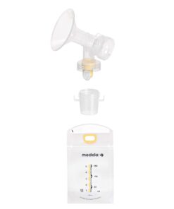 Medela Pump & Save Breast Milk Storage Bags, 20 Count Pack, Breastmilk Freezer Bags, Pour or Pump Directly into Bags with Included Easy Connect Adaptors, Made Without BPA 22 Count (Pack of 1) 11 71KTQIAwJJL