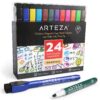 ARTEZA Fine Tip Dry Erase Markers with Eraser, Pack of 24 Low Odor Magnetic Dry Erase Pens, 12 Assorted Colors Whiteboard Markers, Homeschool Supplies, Office and Back to School Supplies for Teachers 1 Count (Pack of 24)