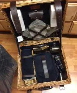 PICNIC TIME Romantic Canterbury Deluxe Wicker Picnic Basket Set for 2, with Blanket and Soft Cooler, One Size, Navy with Plaid 62 71KUMEWyvpL