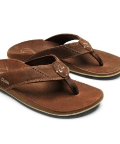 OLUKAI Nui Men's Beach Sandals, Full Grain Leather Flip-Flop Slides, Compression Molded Footbed & Ultra-Soft Comfort Fit 7 Rum/Rum 10 71KWl3s7X9L