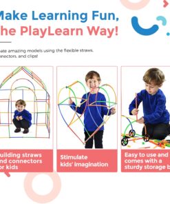 Playlearn LARGE 816 Piece Straws Builders Construction Building Toy – 8 Inch Full Size Straws - Giant Pack with Wheels and Special Connectors 25 71KZfQNefkL