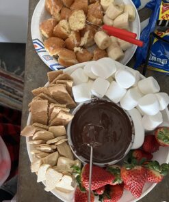 Electric Fondue Maker Deluxe Set w 4 Forks, Removable Serving Tray & Melting/Warming Setting - Great for Dipping Snacks Marshmallows Bread in Chocolate, Caramel, Cheese, Sauce - Appetizers & Desserts 33 71KZfsCGSCL