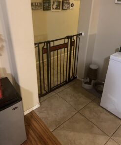 Regalo Home Accents Extra Tall & Wide Baby Gate, Bonus Kit, Includes Décor Steel With Hardwood, 4" Extension Kit, 4 Pack Pressure Mount Kit & Wall Cups 37 Inch Tall 30 71KaeuB9agL