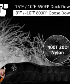 OMVMO -10°F 0°F 10°F 15°F 650FP/800 FP Rectangle Duck/Goose Down Sleeping Bag for Adults,Ultralight Wearable 4 Season Envelope Sleeping Bag for Camping,Can be Used as a Down Blanket Duvet or Cloak Black/-10℉/Left Zipper Regular(Fits up to 6'0'') 8 71KbIPfzaeL