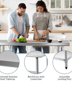 WATERJOY 48" x 30" Stainless Steel Table for Prep & Work Commercial Heavy Duty Kitchen Table with Adjustable Shelf and Wheels Installable(Without Wheel) 48" x 30" Without Wheel 32 71Kc4KDakgL 1