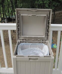 Suncast 33 Gallon Hideaway Trash Can for Patio - Resin Outdoor Trash with Lid - Use in Backyard, Deck, or Patio - Taupe 1 Pack 37 71KejT2WnML