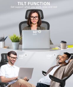 LANDOMIA Ergonomic Office Desk Chair - Mesh Office Chair with Flip up Arms & Adjustable Back Height - Comfortable Computer Task Chairs with Lumbar Support for Heavy People Black 27 71Kf3sy7yUL