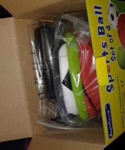 AppleRound Pack of 4 Sports Balls with 1 Pump: 1 Each of 5" Soccer Ball, 5" Basketball, 5" Playground Ball, and 6.5" Football (4 Balls and 1 Pump) 45 71KlnBzglFL 1