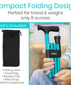 Vive Folding Cane - Foldable Walking Cane for Men, Women - Fold-up, Collapsible, Lightweight, Adjustable, Portable Hand Walking Stick - Balancing Mobility Aid - Sleek, Comfortable T Handles (Teal) Teal 22 71Km5JX4mL