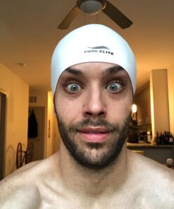 Reversible Silicone Swim Cap, Waterproof 2-in-1 Swimming Caps for Men and Women with Carry Bag, Flexible Adult Swimmers Cap for Short and Medium Length Hair Red/White 14 71KmkkwsK5L