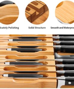 Utoplike In-Drawer Bamboo knife block, Drawer Knife Set Storage, Knife Organizer and Holder with Slots for 16 Knives and 1 Sharpening Steel (Not Included)-Kitchen Drawer, Counter Top 21 71KqcKVjsuL