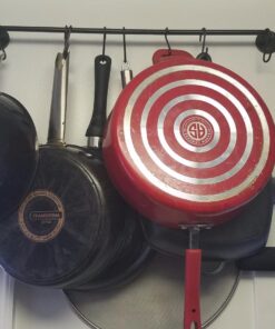 Wallniture 24" Gourmet Kitchen Rail for with 10 S Hooks for Hanging Utensils, Pot Pan Lid Rack Storage Organizer Set, Steel, Black 30 71KxOg6Ao9L