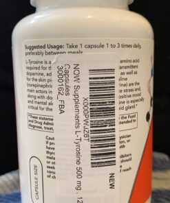 NOW Supplements, L-Tyrosine 500 mg, Supports Mental Alertness*, Neurotransmitter Support*, 120 Capsules 120 Count (Pack of 1) Standard Packaging 34 71L EXXM47L