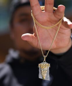 L & L Nation 14K Gold Plated Men's Iced Out Crown Jesus Pendant Necklace with CZ Simulated Diamonds and 30" Cuban Chain jesus piece - Religious Jewelry Hip hop Jewelry for Men and Women 9 71L Sc8ZenL