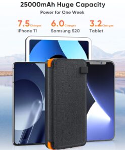 Hiluckey Solar Charger 25000mAh, Outdoor USB C Portable Power Bank with 4 Solar Panels, 3A Fast Charge External Battery Pack with 3 USB Outputs Compatible with Smartphones, Tablets, etc. Orange 36 71L0Zb34ABL