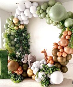 Sweet Baby Co. Neutral Sage Green Balloon Garland Kit Woodland Arch with Light Sage, Cocoa, Brown, Gold, White Balloons for Baby Shower Decorations, Hunter Jungle Theme Party Supplies, Safari Decor 33 71L1JSeJWuS