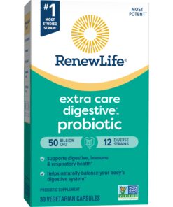 Renew Life Extra Care Go-Pack Probiotic Capsules, Daily Supplement Supports Immune, Digestive and Respiratory Health, L. Rhamnosus GG, Dairy, Soy and gluten-free, 50 Billion CFU, 30 Ct 30 Count (Pack of 1) 13 71L3CaOG7gL