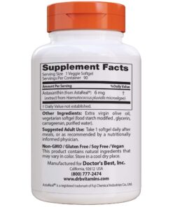 Doctor's Best Astaxanthin, Powerful Antioxidant, Skin, Eye Health, Non-GMO, Gluten Free, Vegan, Soy Free, 6 mg, 90VSG 7 71L3cvzWM3L