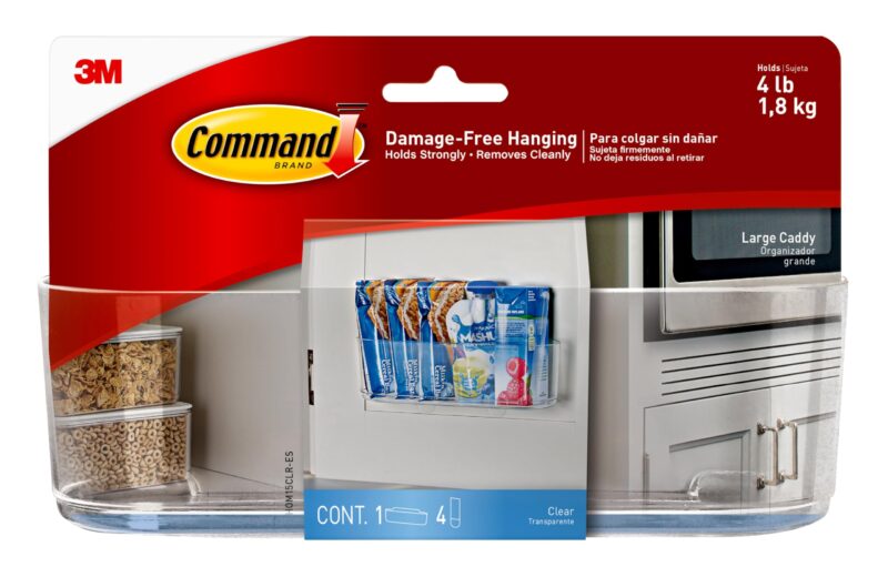 Catalog 4 Command Large Caddy, Clear, with 4 Clear Indoor Strips, Organize Damage-Free