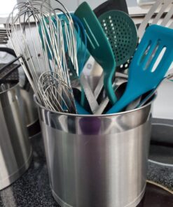 Oggi Stainless Steel Jumbo Utensil Holder - 7" Utensil Caddy, Weighted Base for Stability - Extra Large Utensil Crock and Countertop Utensil Organizer, Stainless Steel Stainless Steel - 7" 49 71L74e66o1L