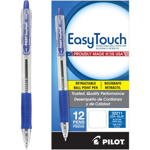 PILOT EasyTouch Refillable & Retractable Ballpoint Pens, Fine Point, Blue Ink, 12-Pack (32211)