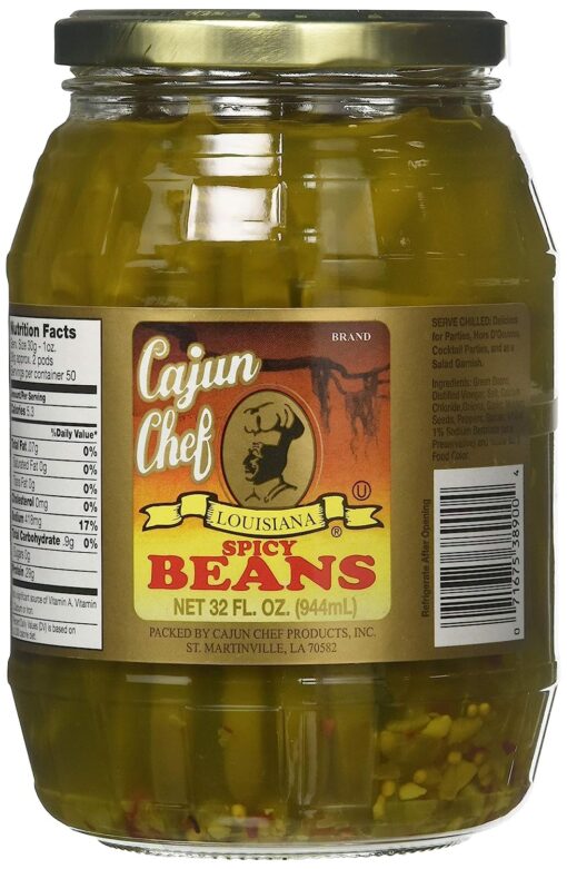 Cajun Chef Louisiana Spicy Green Beans - 32 oz (Pack of 1) - Bold Cajun Flavor - Perfect for Hors d'Ouevres, Cocktail Parties, as a Salad Garnish, Bloody Marys and More - Versatile and Delicious 32 Fl Oz (Pack of 1)