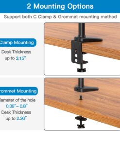HUANUO Triple Monitor Mount for 17 to 32 inch Screens, 3 Monitor Desk Mount Stand with Gas Spring Adjustment Swivel Tilt Rotation with Clamp & Grommet Kit, Hold up to 17.6lbs, Black 32 71LBRQPkQlL 2