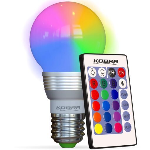 Kobra LED Color Changing Light Bulb with Remote Control - 16 Different Color Choices Smooth, Fade, Flash or Strobe Mode - Smart Remote Lightbulb -RGB & Multi Colored 1 Count (Pack of 1)