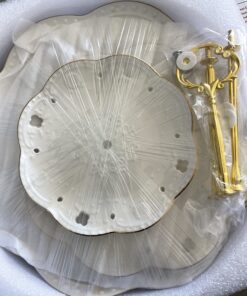 BonNoces 3-Tier Porcelain Embossed Cupcake Stand - Pure White Rimmed with Gold Dessert Cake Stand - Pastry Serving Tray Platter for Tea Party, Wedding and Birthday 38 71LDqbiVWmL