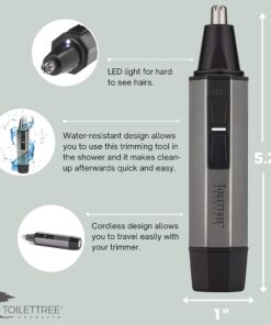 ToiletTree Products Nose Hair Trimmer with LED Light - Stainless Steel, Heavy-Duty Casing - Ear & Nose Hair Trimmer - Men's Grooming Trimmer for Beard, Eyebrows, and Ears 30 71LEYTGSL