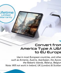 Ceptics USA, Canada to European Plug Adapter - Type C Adapter compatible in Europe, Canada to European travel plug adapter Ideal for Phones, Camera & more - CE Certified - RoHS Compliant - 6 Pack 18 71LFCwVBCtL