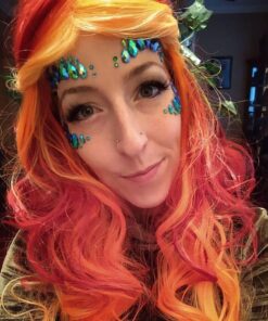 MQ Women Orange Yellow Wigs, Long Curly Wavy Wig for Girls 29.5 Inch Colorful Wigs Cosplay Costume Party Fluffy Wig Synthetic Charming Heat Friendly Ombre Wigs (Yellow to Orange to Red) 49 71LGO7joZNL