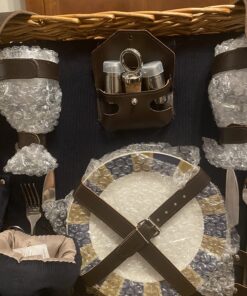 PICNIC TIME Romantic Canterbury Deluxe Wicker Picnic Basket Set for 2, with Blanket and Soft Cooler, One Size, Navy with Plaid 68 71LGOBUshJL