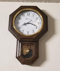 Timekeeper Essex Westminster Chime Faux Wood Pendulum Wall Clock, 17.5" x 11.25", Walnut Brown 17.5" x 11.25" Model: 180WAGM w/ Updated Chime 24 71LKdDg 5BL
