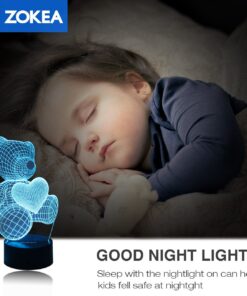ZOKEA Night Light 3D lamp 7 Colors Changing Nightlight with Smart Touch & Remote Control 3D Night Light for Kids or as Gifts for Women Kids Girls Boys (Teddy Bear) 11 71LN6OtLY2L