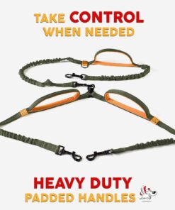 Exquisite Double Running Waist Leash for Large Dogs | Retractable Dog Leash 2 Dogs | Hands Free Leash for for Large Dogs | Two Dog Leash for Large Dogs | Leash for Big Dogs | HandsFree Dog Leash Khaki & Orange Two Large Dogs (35-150 lbs each) 19 71LPlALqOrL 1