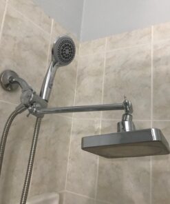Adjustable Shower Arm Extension 10" Long - Stainless Steel Chrome Finish - The Only Arm Designed With a GEAR JOINT That Won't Slip! Our Long Shower Extender Pipe Can Hold A Rainfall Shower Head System 35 71LRE9d YuL