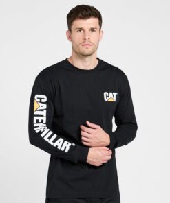 Caterpillar Trademark Banner Long Sleeve Tee Shirts for Men with Center Back Neck Wire Management Loop and Cat Workwear Logo Medium Black 14 71LWNuDlL