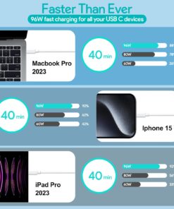 Tearplex Mac Book Pro Charger - 96W USB C Charger Fast Charger for USB C Port MacBook pro & MacBook Air, ipad Pro, Samsung Galaxy and All USB C Device, 6.6 ft USB C to USB C Cable Included White-96W 25 71LZMTgK0nL