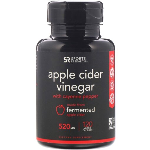 Sports Research Apple Cider Vinegar with Cayenne Pepper | Made from Organic Fermented Apple Cider - Non-GMO Project Verified & Vegan Certified (120 Veggie Capsules)