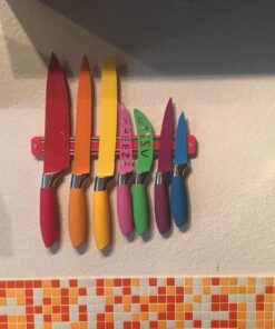 Chefcoo Kitchen Knife Set Plus Magnetic Strip and Sharpener One Cutlery Knives-Best Color Cooking Gadgets-Includes Cheese, Pizza, Paring, 14.5 x 10.9 x 1.5 inches, Red, Yellow, Blue, Green, Pink 29 71LbK2Yr6xL
