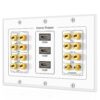 TNP Home Theater Wall Plate - 3-Gang 7.2 Surround Sound Distribution w/Premium Gold Plated Copper Banana Binding Post Coupler for 7 Speakers, 2 RCA Jack for Subwoofer, 3 HDMI Port for UHD 4K HD 1080P 7.2 Surround + 3x HDMI 62 71Lcp4hvrXL