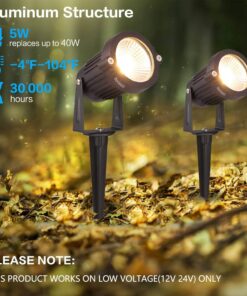 ZUCKEO Low Voltage Landscape Lights LED Landscape Lighting, 5W 12V Garden Pathway Lights Waterproof Warm White Walls Trees Flags Outdoor Landscape Spotlights with Stakes (8 Pack) 42 71LeWqCpvLL