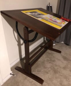 Studio Designs Vintage Drafting Table - Antique Design Solid Wood Drafting Table with Built-In Pencil Groove and Pencil Ledge - Angle Adjustable Work Surface Rustic Oak 42" 81 71LgGEc8FuL